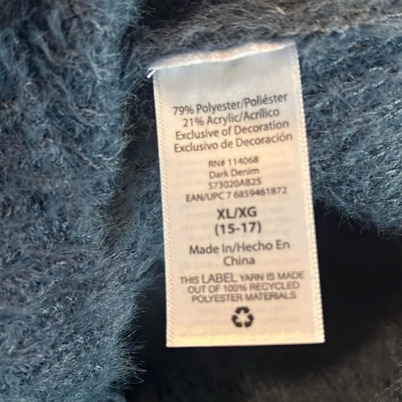 Sunsets & Sixth Fuzzy Long Sleeve Indigo Blue Tie V Neck Slouchy Sweater NEW - Picture 7 of 13